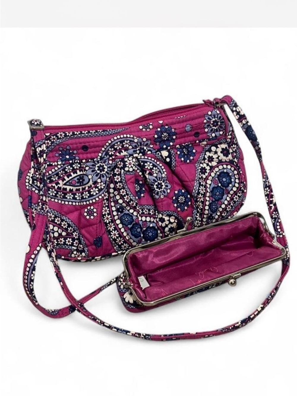 RETIRED Vera Bradley Petal Paisley Shoulder Bag + Matching Kisslock Wallet